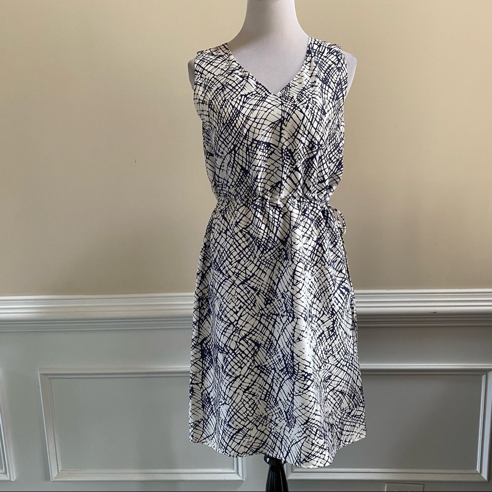ROBERT TALBOTT Made In Italy Silk Blue White Sleeveless Dress Size M